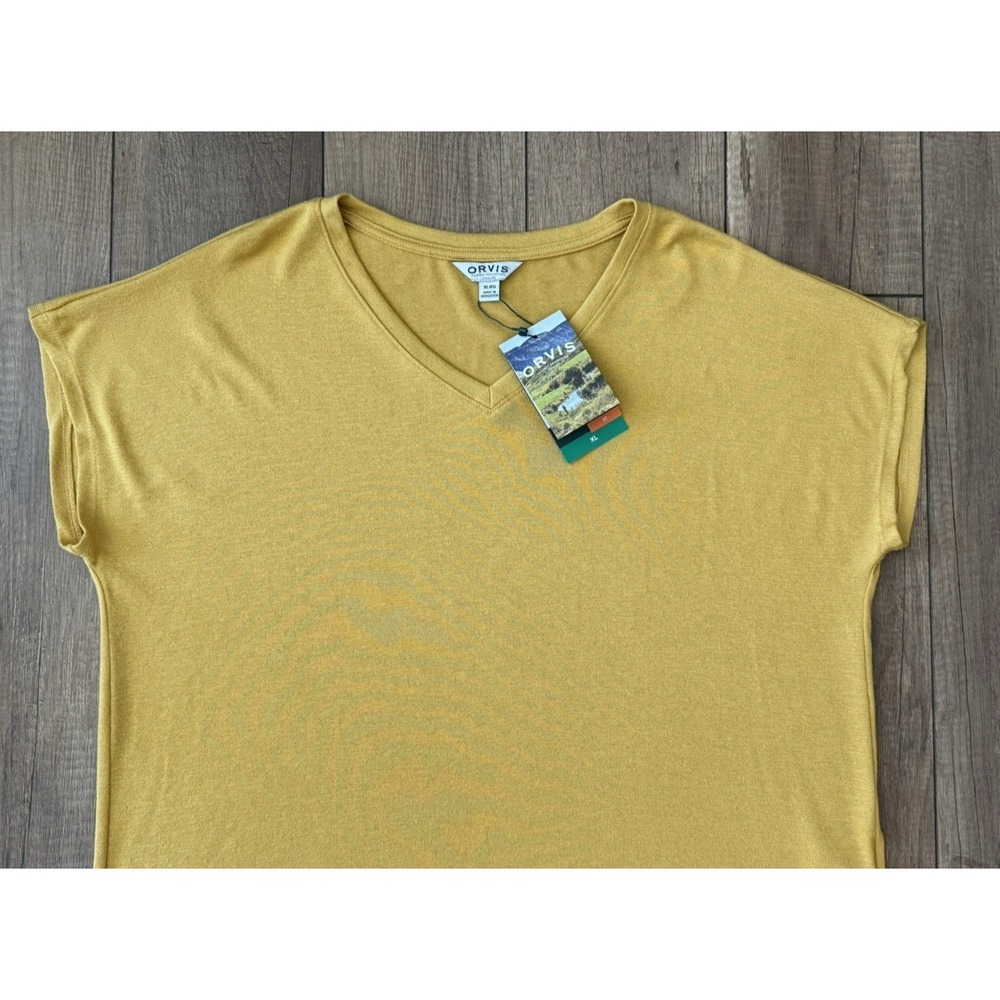 NWT ORVIS Women's Mustard Yellow V-Neck Short Sleeve Knit Casual Top Size XL - Picture 2 of 14